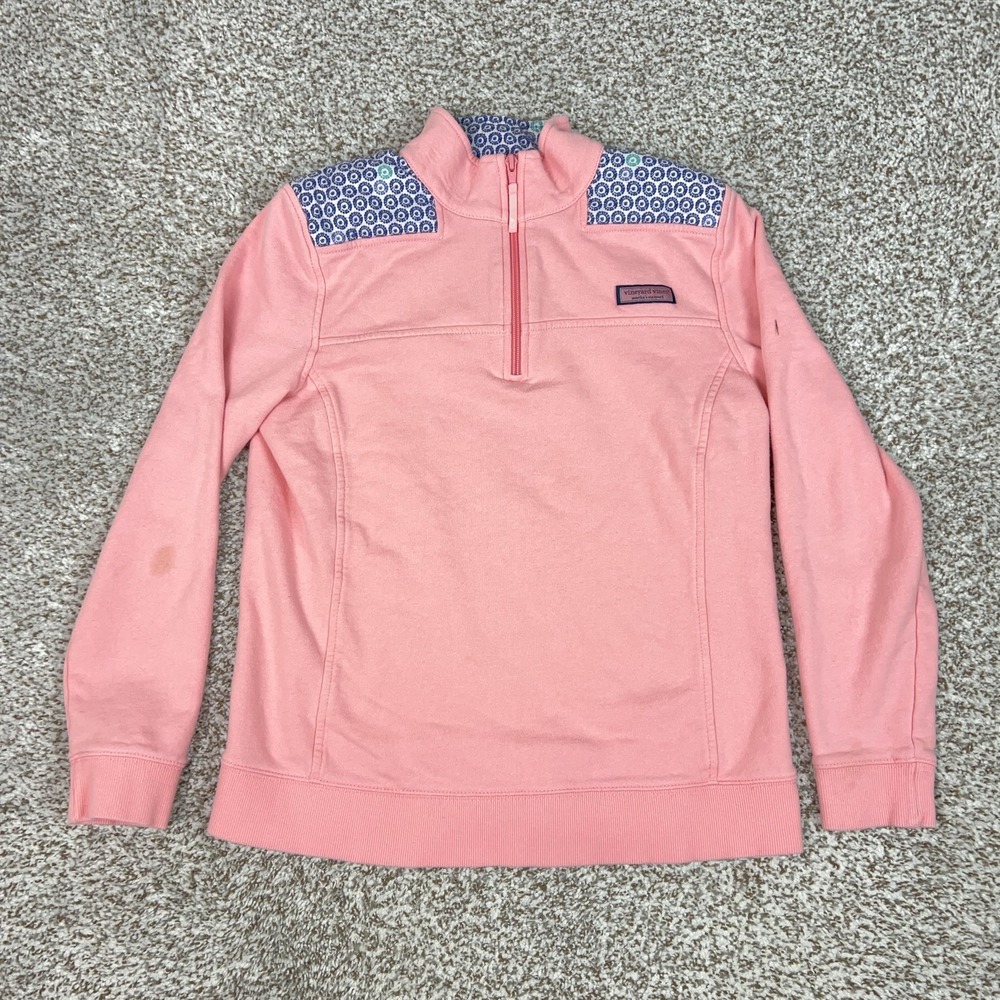 Vineyard Vines Sweater Womens Medium Pink 1/4‎ Zip Mock Neck Shep Shirt Logo